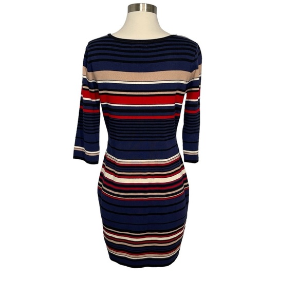 APRICOT Blue and Red Ribbed Sheath Dress with Crew Neck - Picture 4 of 13